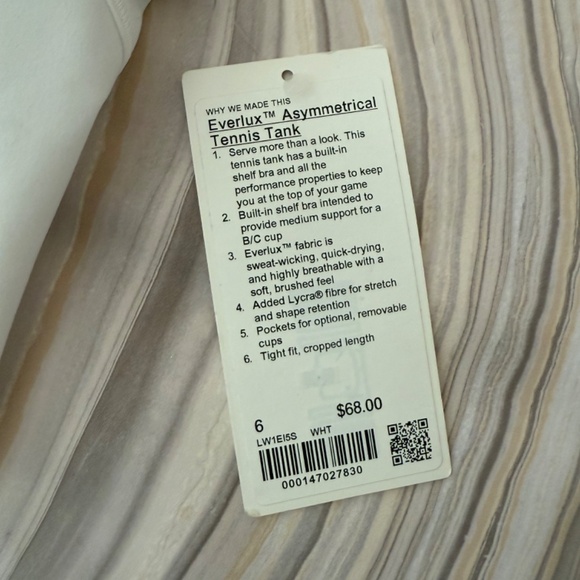 NEW! Lululemon Everlux Asymmetrical Tennis Tank Top White Size 6 W1EI5S $68 - Picture 12 of 12